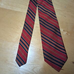 54" Necktie Red/Navy Blue/Gold Diagonal Stripe EUC